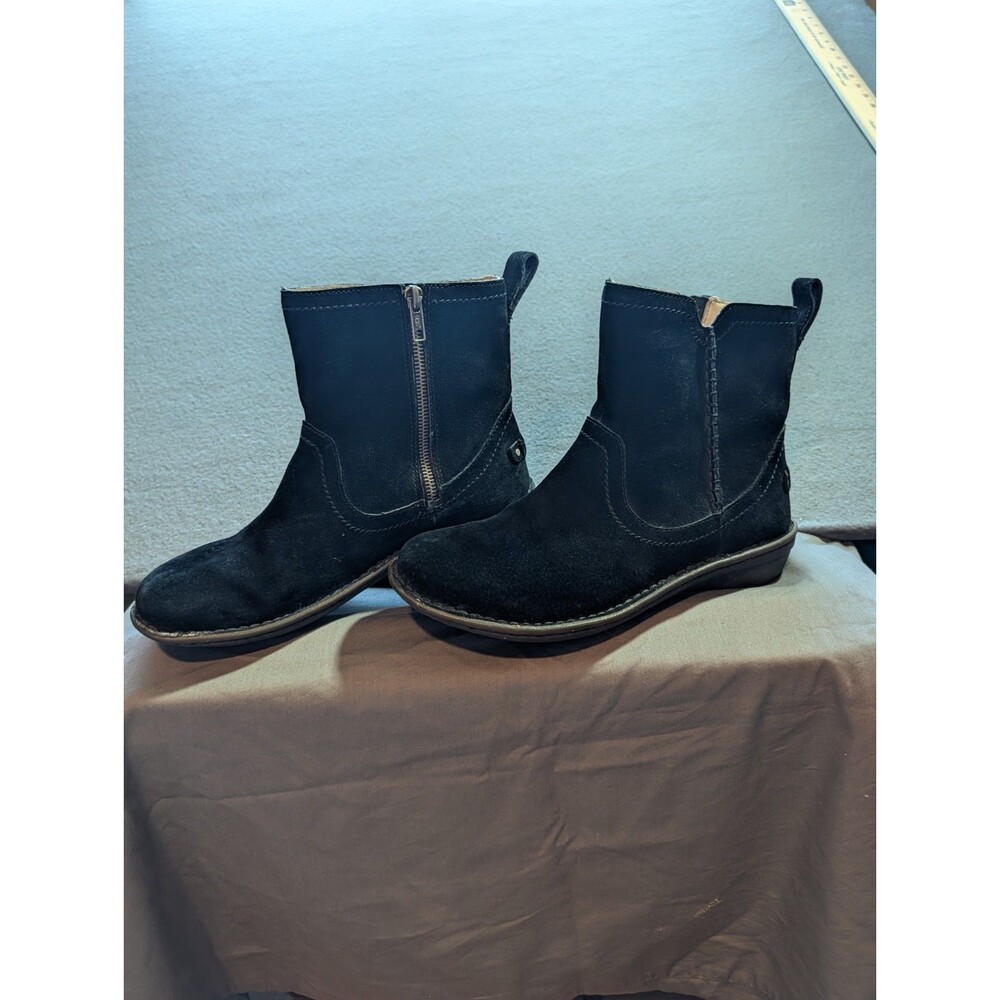 UGG Australia Black Suede Shearling Ankle Boots Women’s Size 8 Side Zip